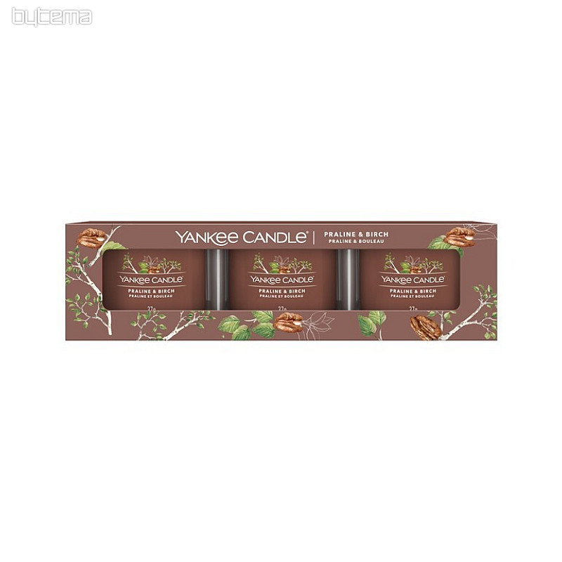 bougie YANKEE CANDLE parfum PRALINE &amp; BOULEAU SET 3 pièces