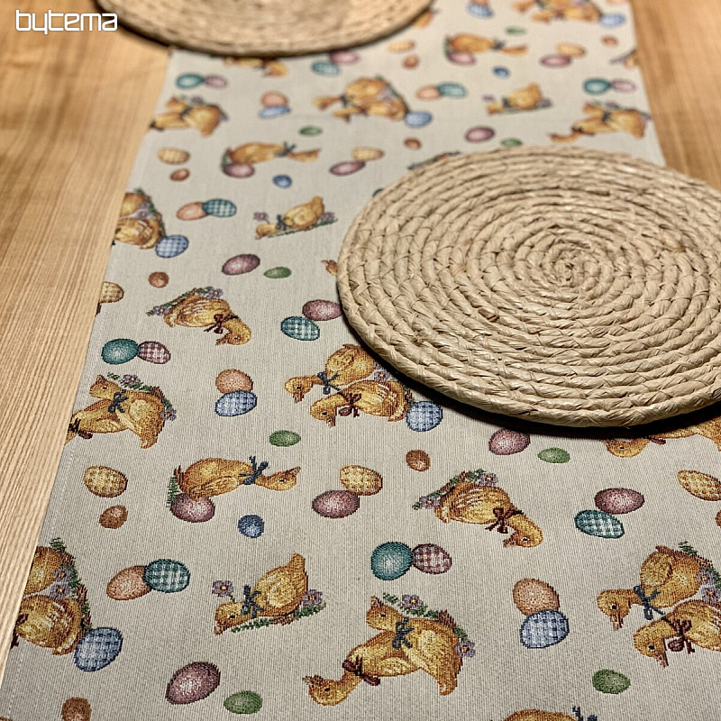 Nappe et foulards Gobelin Pâques JAUNE BURNS