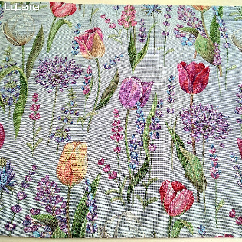 Nappe tapisserie, écharpe Printemps - tulipes gris-bleu