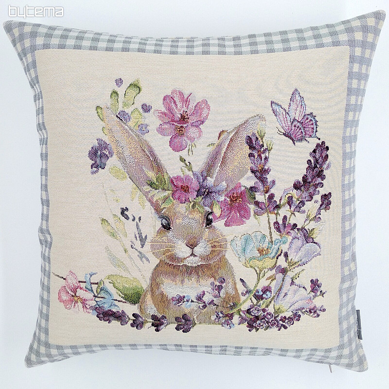 Housse de coussin tapisserie BUNNY IN A FRAME carreaux gris