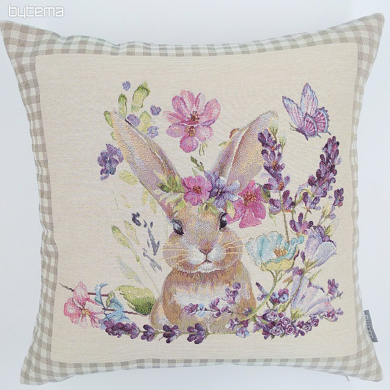 Housse de coussin tapisserie BUNNY IN A FRAME carreaux beiges