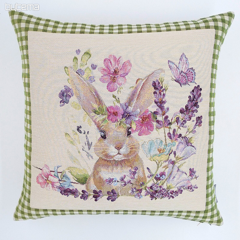 Housse de coussin tapisserie BUNNY IN A FRAME carreaux verts