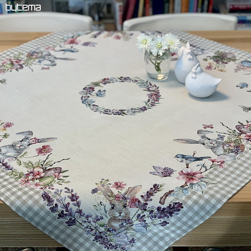 Nappe et écharpe tapisserie EASTER TIME carreaux beiges