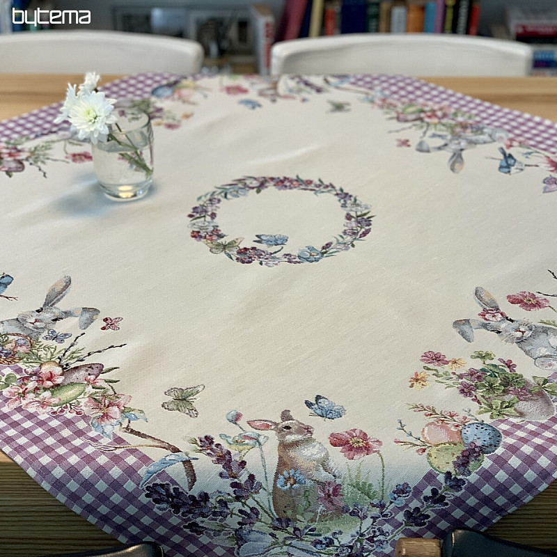 Nappe et écharpe tapisserie PÂQUES carreaux violets