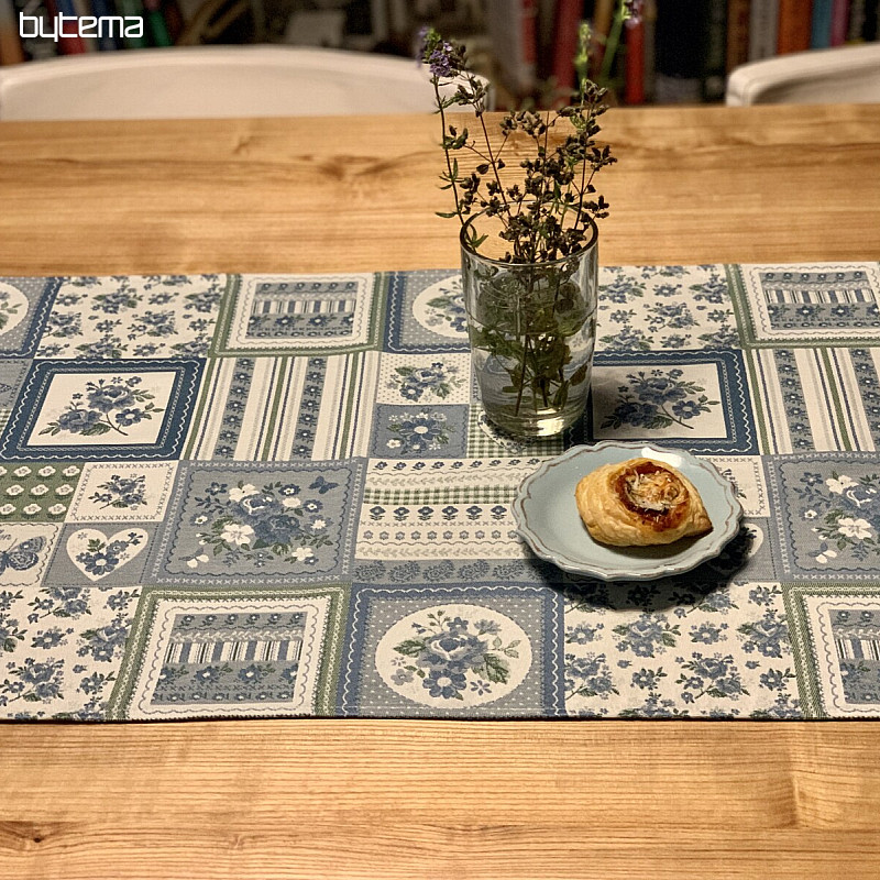 Nappe et châle TOSCANA VALERY PATCHWORK bleu