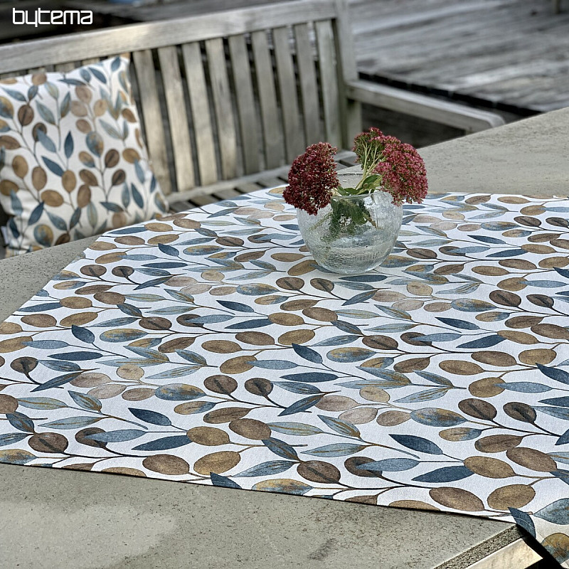 Nappe et écharpe LISTY HOJAS bleu