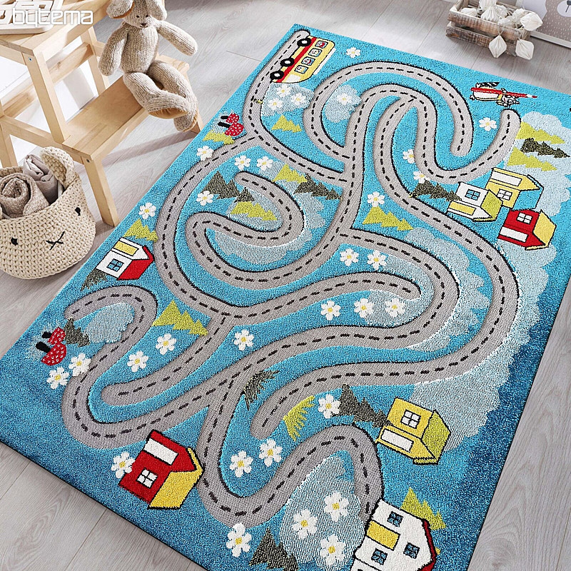 Tapis pièce enfant Color Kids 02 bleu - JOURNEY IN THE WOODS