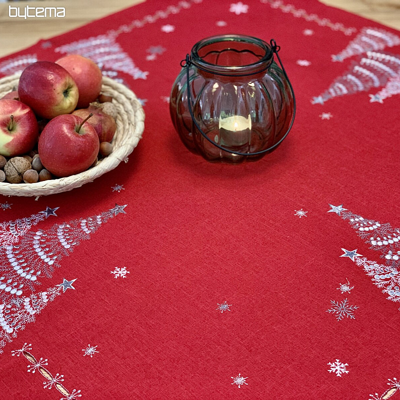 Nappe et foulards de Noël brodés ARBRES ROUGES