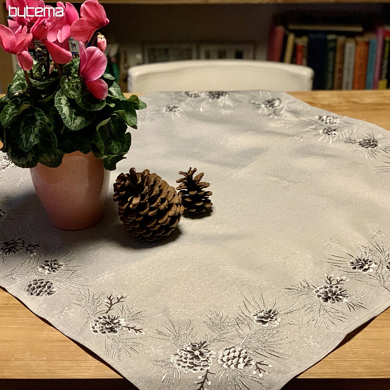 Nappe et châles de Noël brodés CONES GRIS
