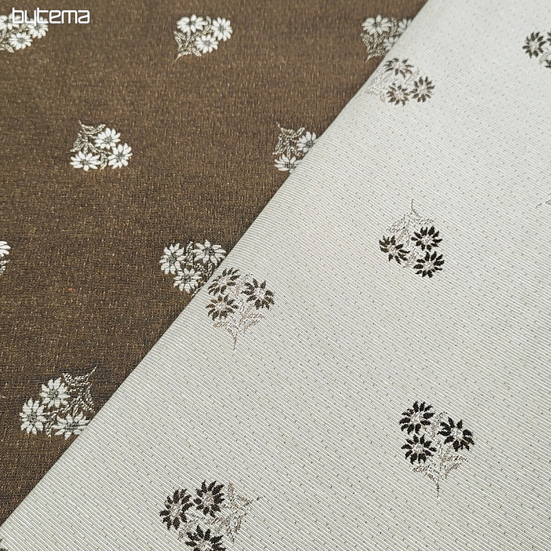 Tissu décoratif FLEURS ALPINES jacquard MARRON