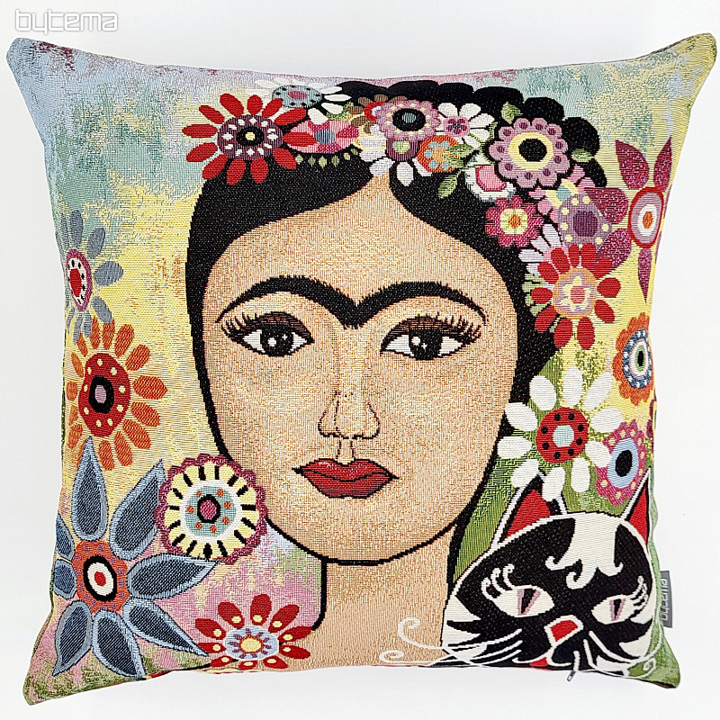 Housse de coussin tapisserie FRIDA avec un chat