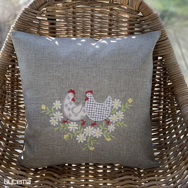 Couverture de Pâques brodée POULE ET FLEURS gris