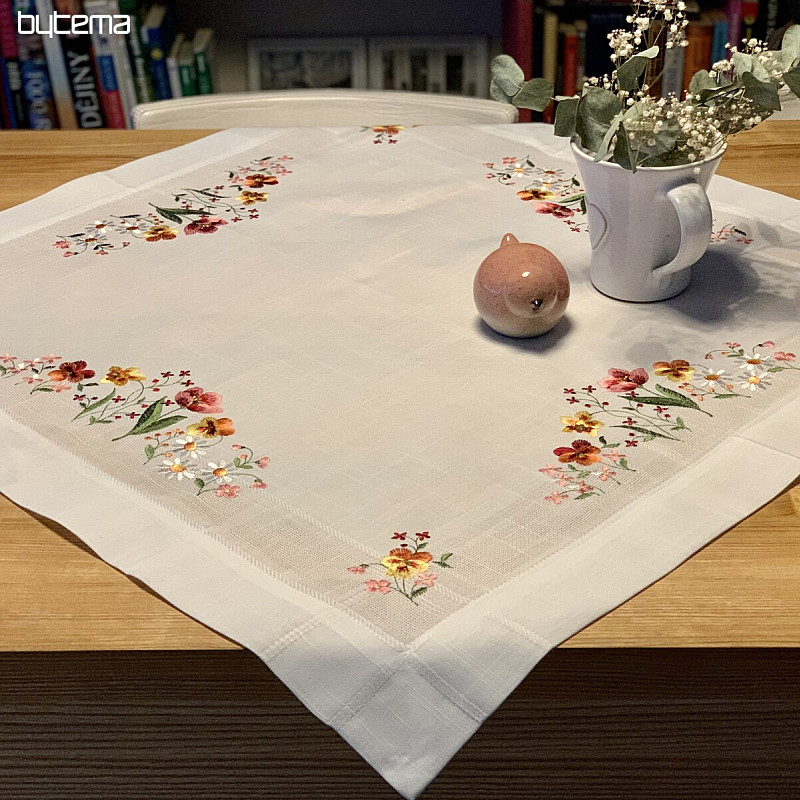 Nappe et châle brodés FLEURS DU JARDIN