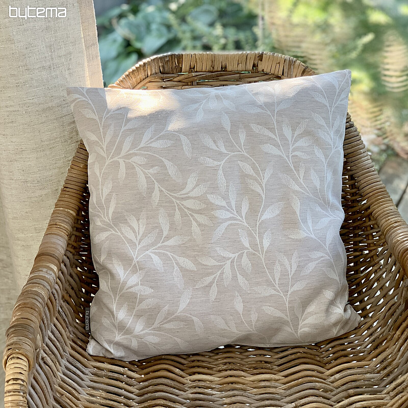 Housse de coussin déco FEUILLES beige - double face