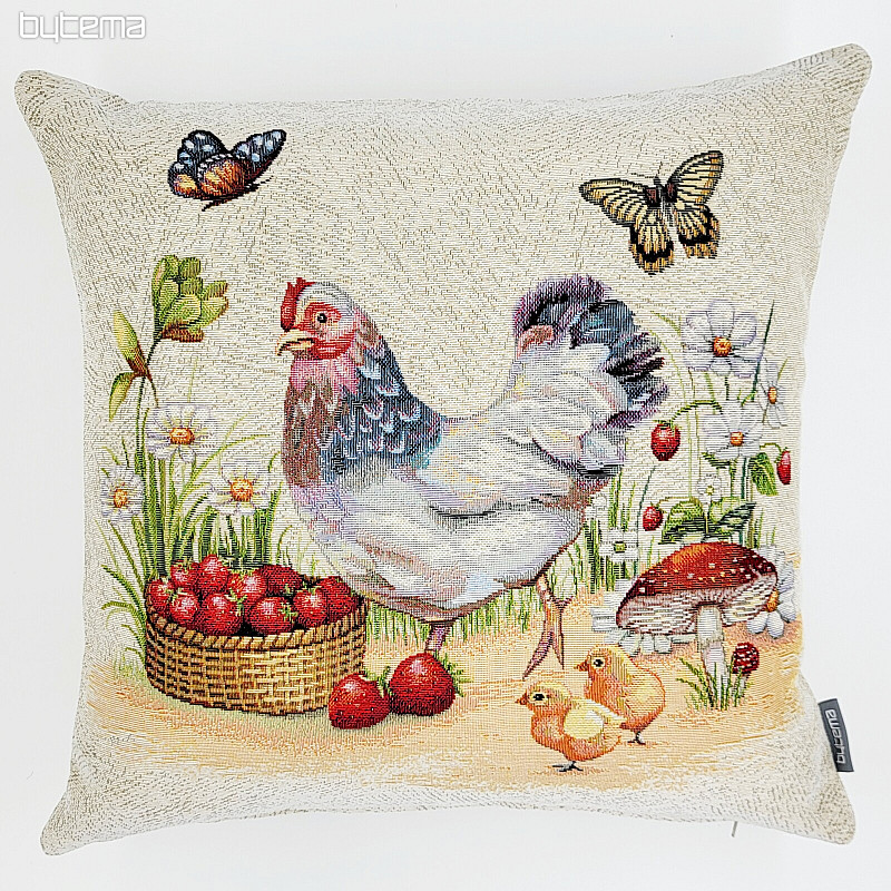 Taie d&#39;oreiller tapisserie POULE AUX FRAISES
