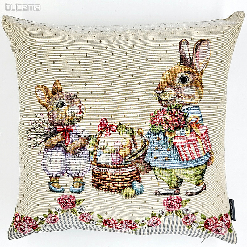 Housse de coussin Gobelin LAPIN AUX ROSES gris