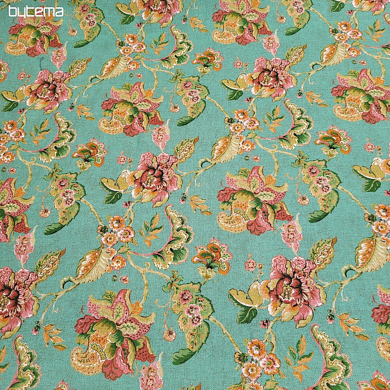 Tissu décoratif FLEURS INDIENNES turquoise