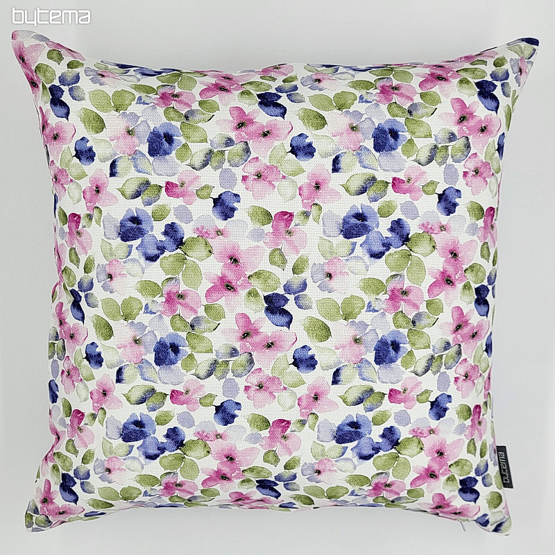 Housse de coussin déco PETITES FLEURS ROSE BLEU