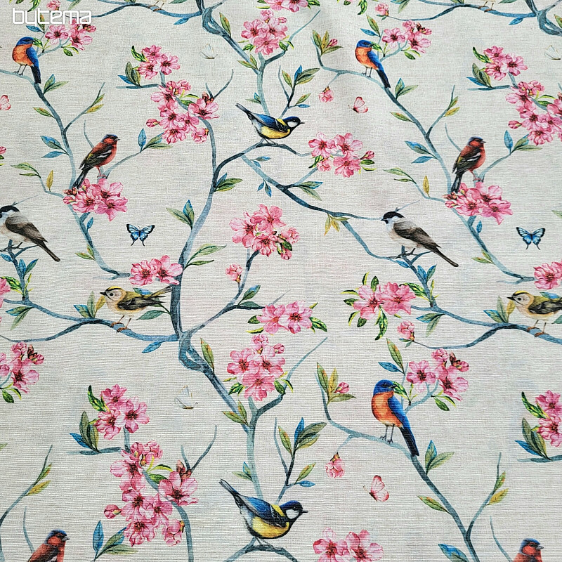 Tissu décoratif OISEAUX DANS LES BRANCHES