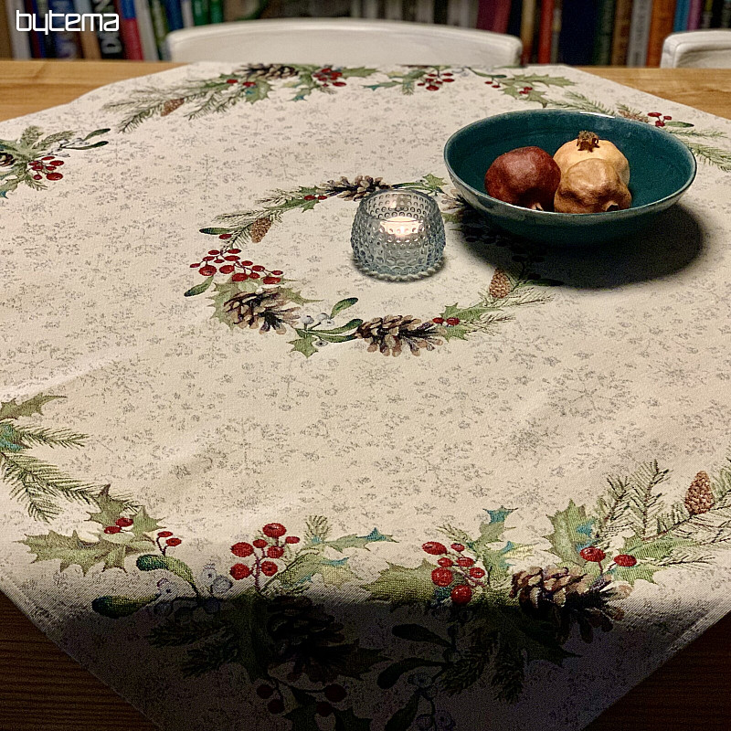 Nappe tapisserie, châle et dressage de table PIN et MISTLETTE