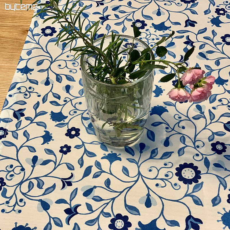 Nappe et châle FLEUR BLEU SATINET