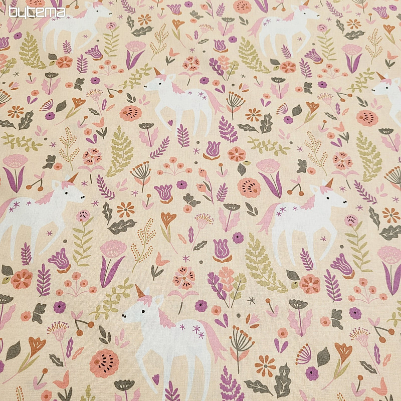 Tissu coton LICORNE rose
