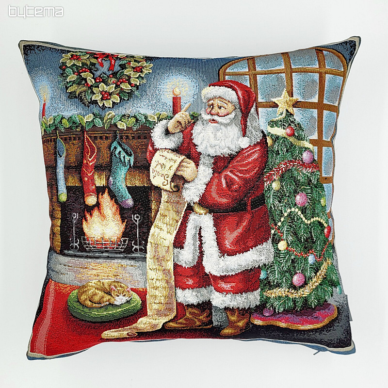 Housse tapisserie de Noël PÈRE NOËL À LA CHEMINÉE