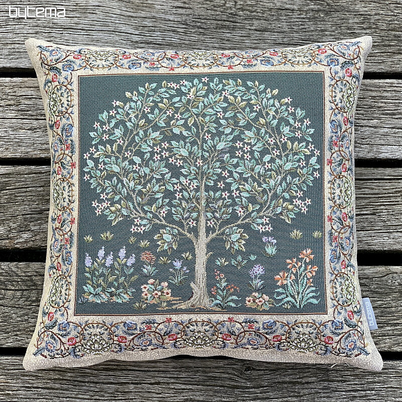 Housse de coussin tapisserie ARBRE DE CHANCE vert