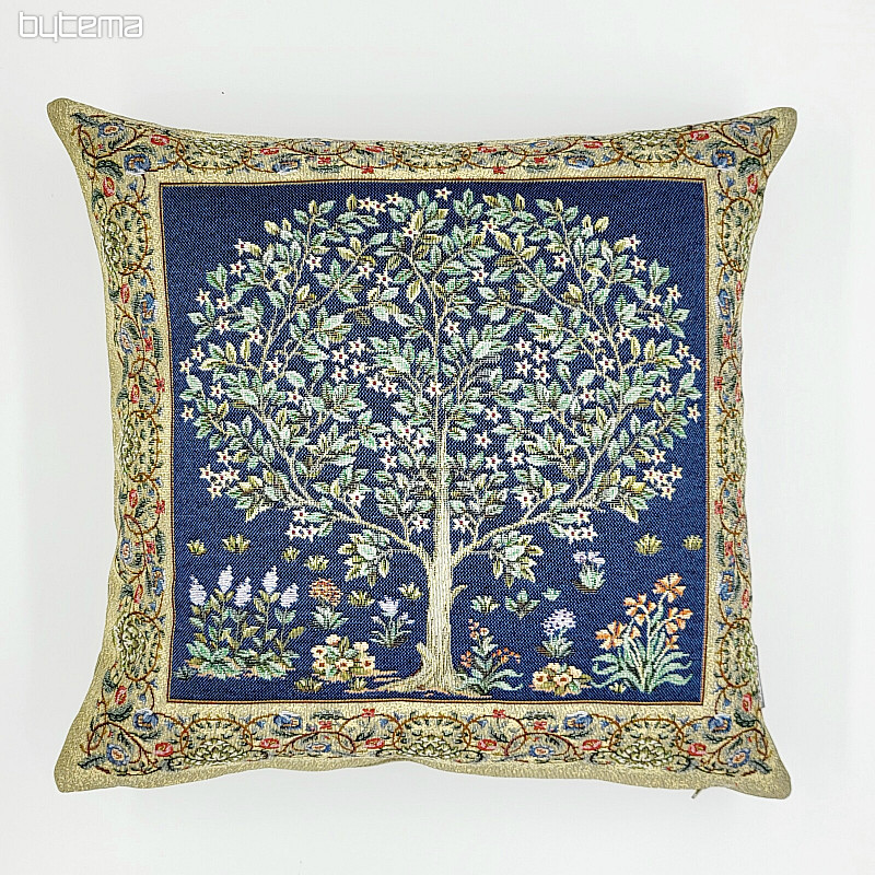 Housse de coussin tapisserie ARBRE DE CHANCE bleu