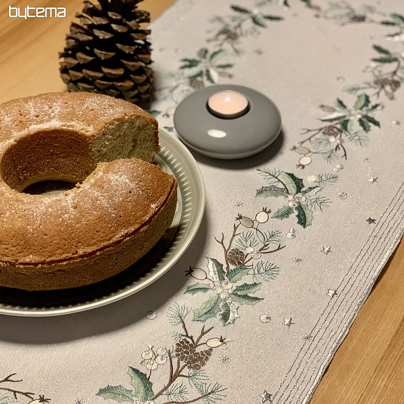 Nappe et écharpe de Noël brodées AIGUILLES ET CÔNES
