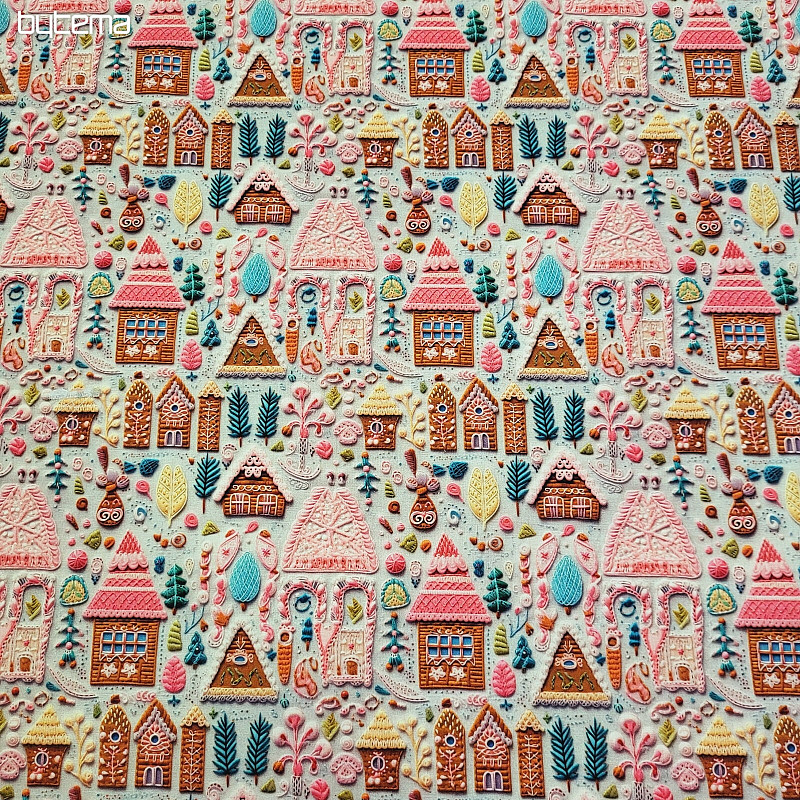 Tissu en coton GINGERBREAD COTTAGE