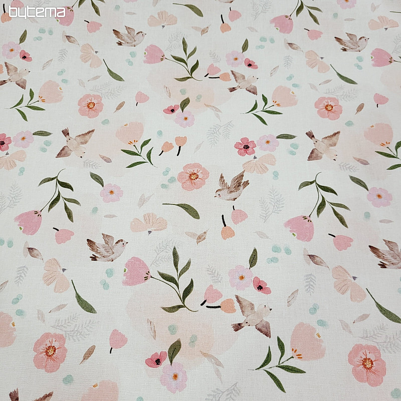 Tissu coton PRINTEMPS OISEAU