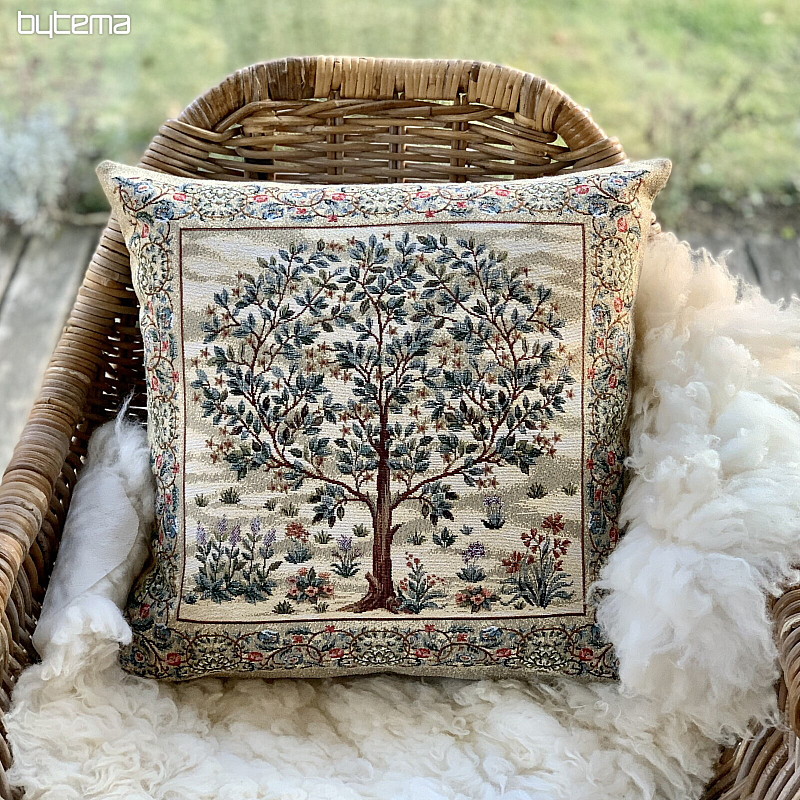 Housse de coussin tapisserie ARBRE DU BONHEUR beige