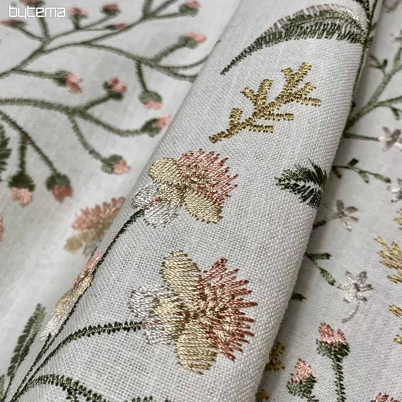 Tissu décoratif brodé avec des fleurs GINGEMBRE