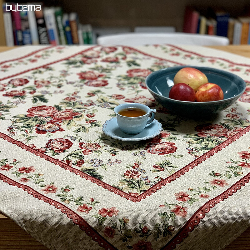 Nappe et foulard en tapisserie GRANDE DENTELLE ROSE