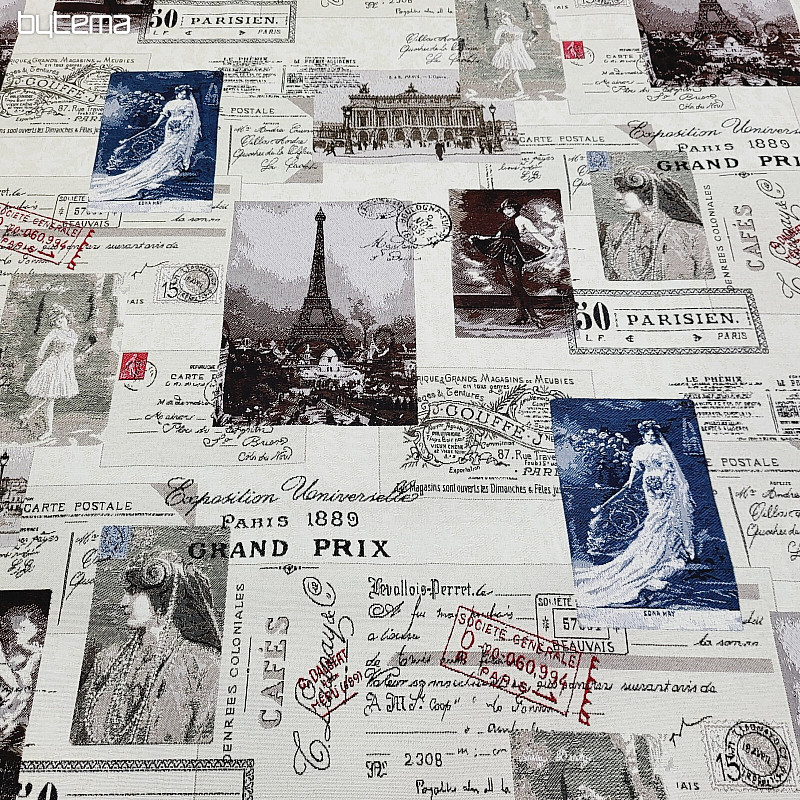 Tissu tapisserie CARTE POSTALE PARIS