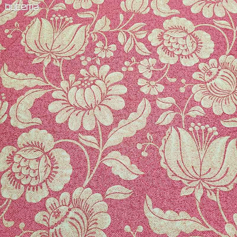 Tissu décoratif GOLDEN FLOWERS fond rouge