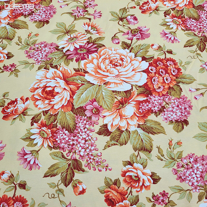 Tissu décoratif DOMINA JAUNE GRANDE FLEUR