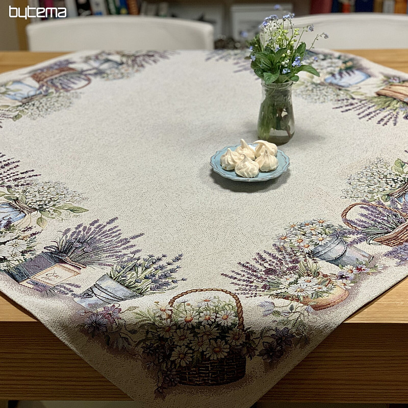 Nappe et foulard en tapisserie LA BEAUTÉ DANS LE PANIER