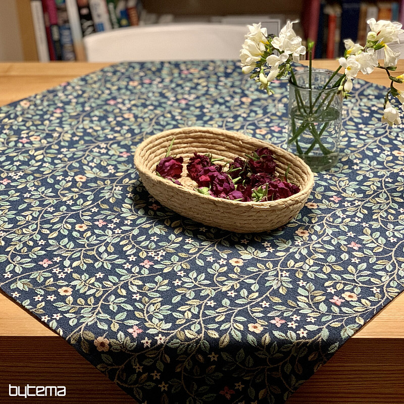 Nappe et foulard en tapisserie ARBRE DU BONHEUR all-over BLEU