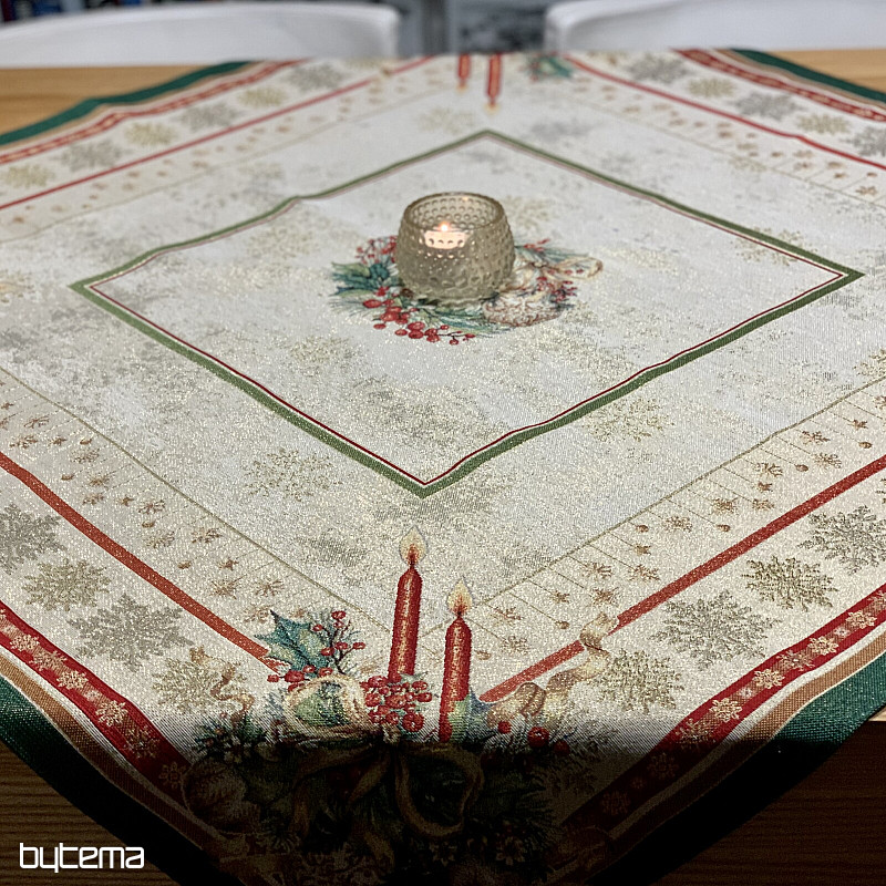 Nappe et écharpe en tapisserie BOUGIES FLAMBOYANTES bordure verte