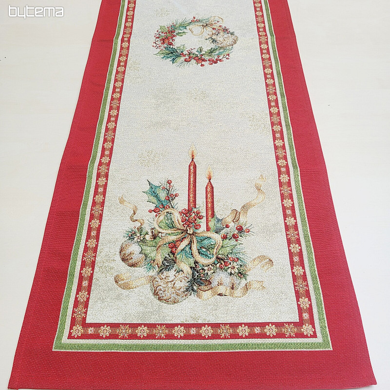 Nappe et écharpe en tapisserie BOUGIES FLAMBOYANTES bordure rouge