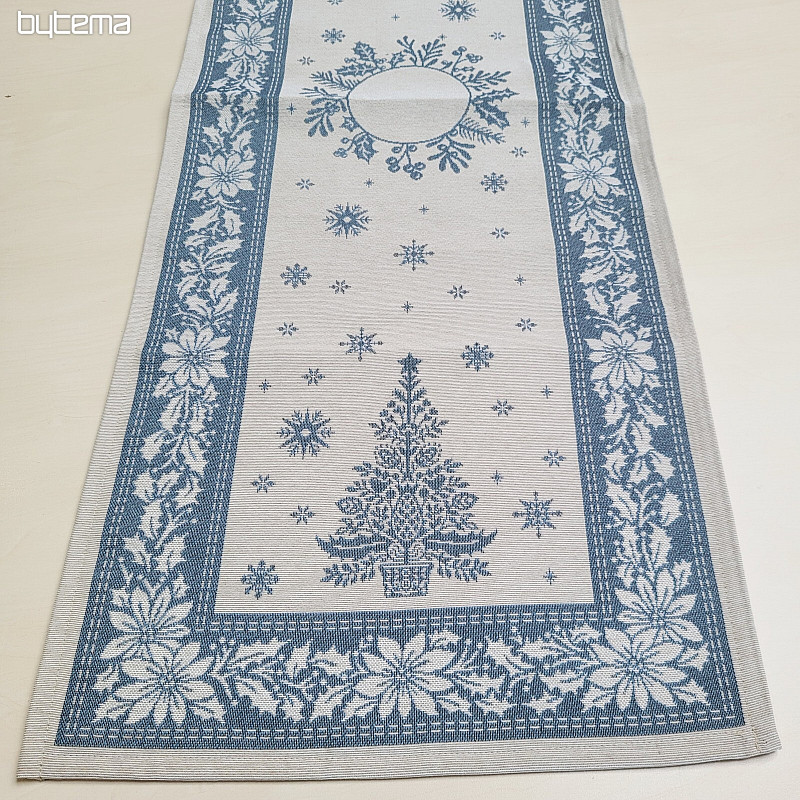 Nappe et écharpe en tapisserie FOLK CHRISTMAS bleu