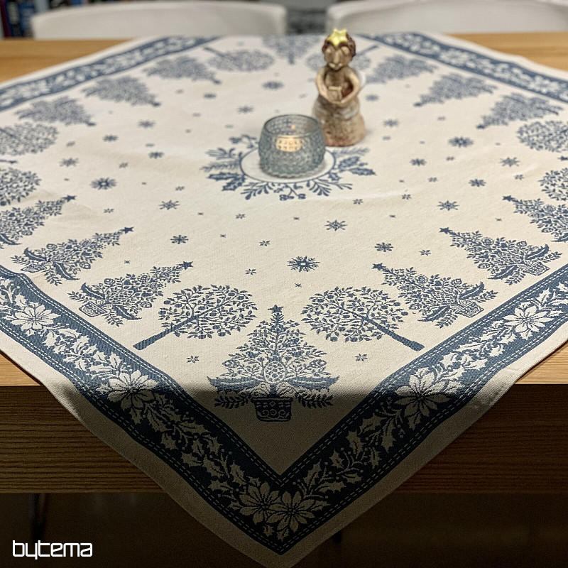 Nappe et écharpe en tapisserie FOLK CHRISTMAS bleu