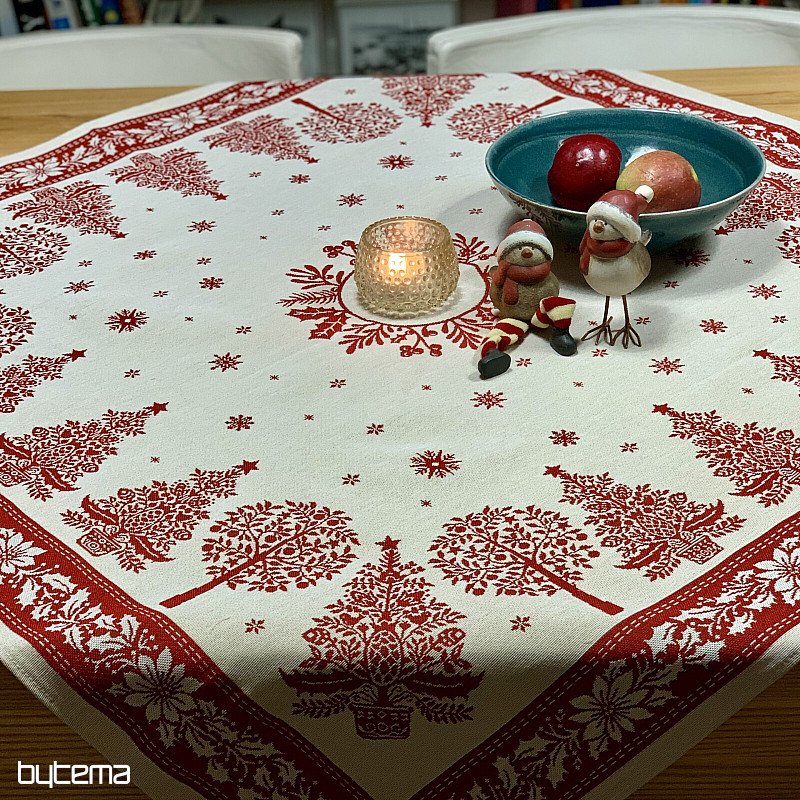 Nappe et écharpe en tapisserie FOLK CHRISTMAS rouge