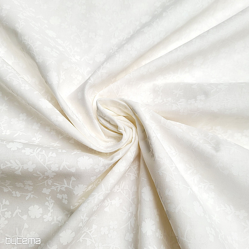 Tissu décoratif en coton MARGELIE fleur CREME