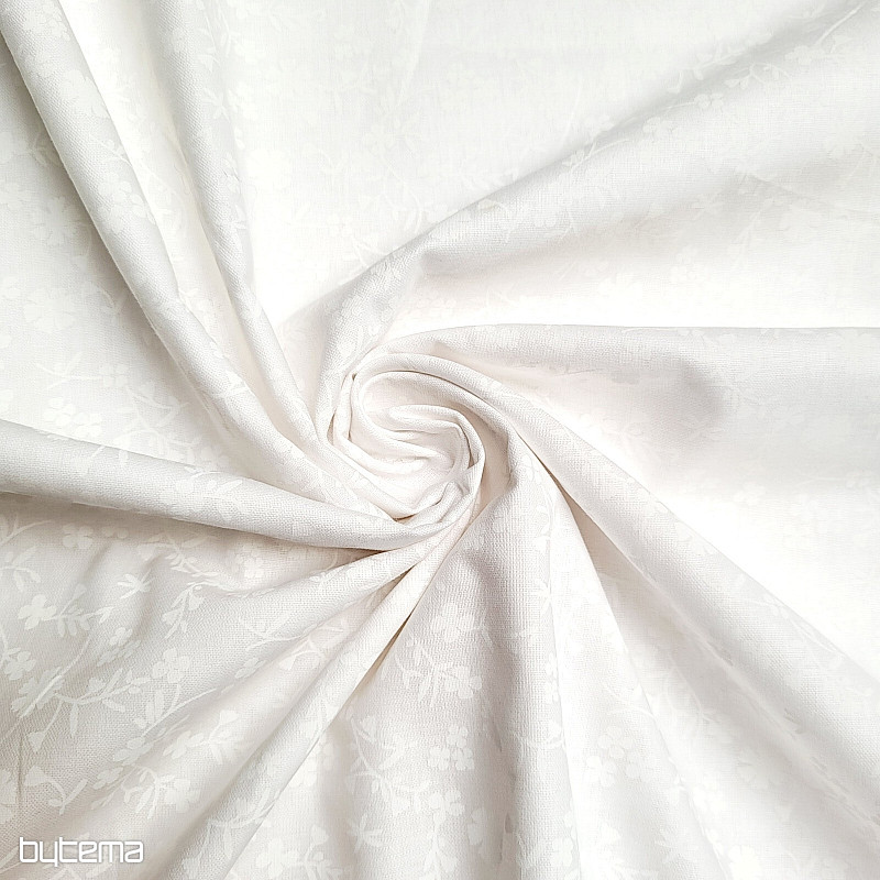 Tissu décoratif en coton MARGELIE fleur BLANC