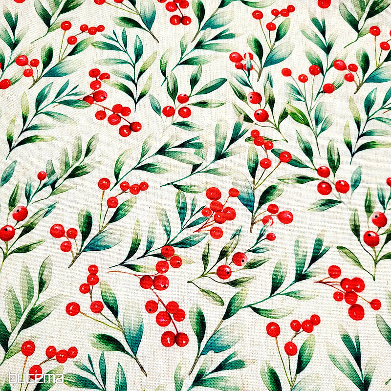 Tissu décoratif BAIES DE NOËL