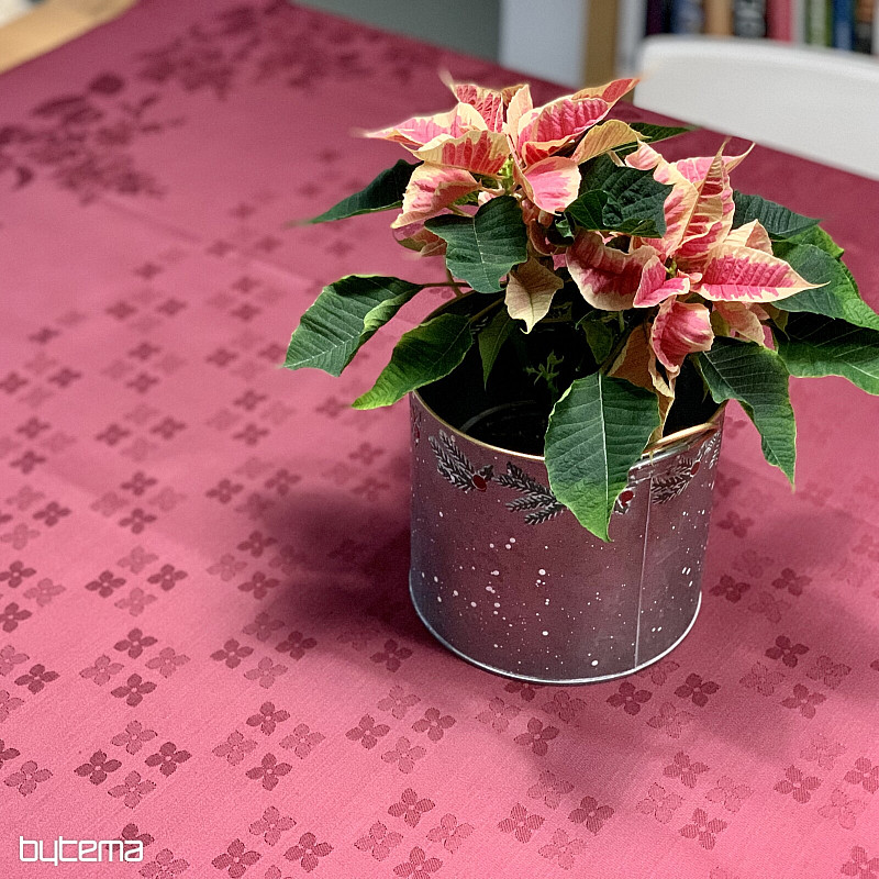 Nappe à fleurs damassées bordeaux 120x140