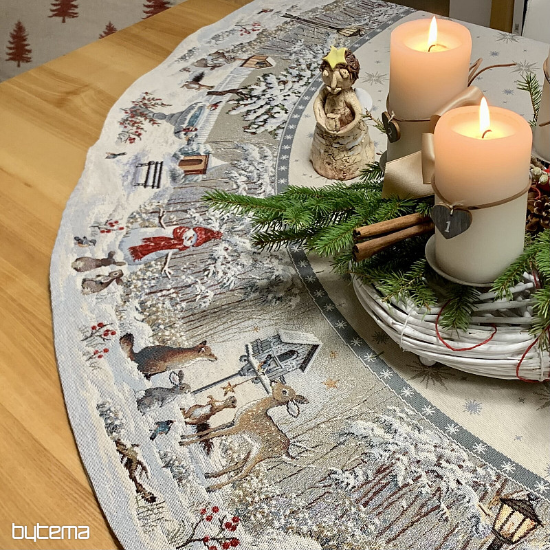 Nappe ronde tapisserie de Noël NUIT HIVER